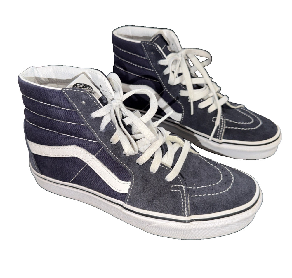 Vans Sk8-Hi Suede Canvas High Tops Women 8 Men 6.5 Navy Gray